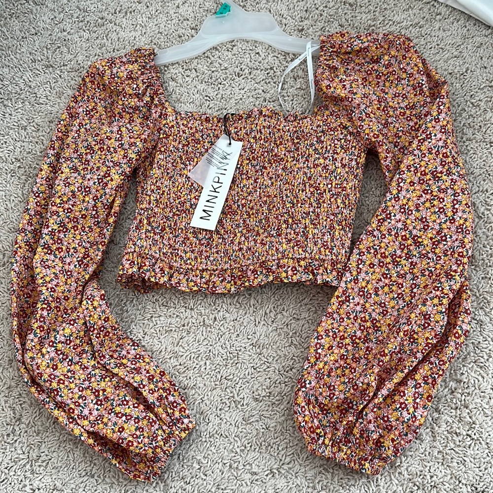 NEW MinkPink Floral Crop topl